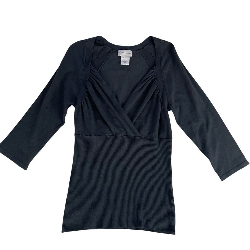 Soft Surroundings Gray Wrap Top 3/4 Sleeve V-neck Womens Size‎ XS
